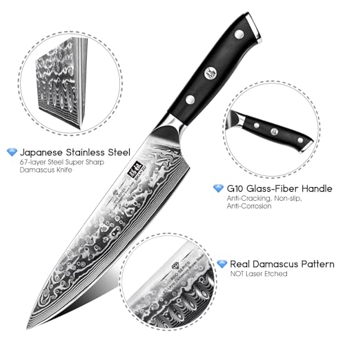 SHAN ZU Damastmesser Kochmesser 67 Schichten Damaststahl Küchenmesser mit G10 Griff 20CM - PRO Series - 2
