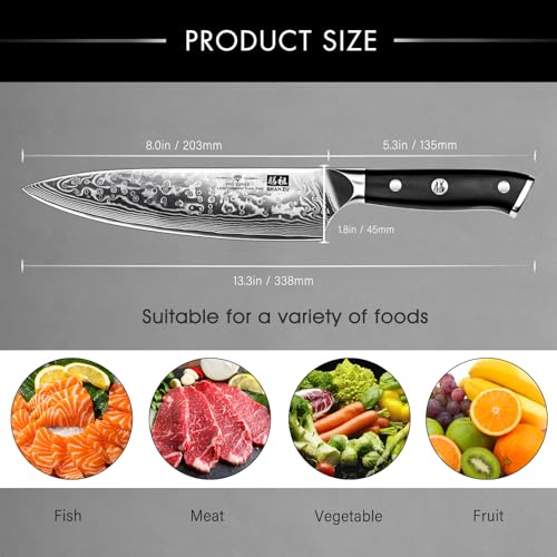 SHAN ZU Damastmesser Kochmesser 67 Schichten Damaststahl Küchenmesser mit G10 Griff 20CM - PRO Series - 4