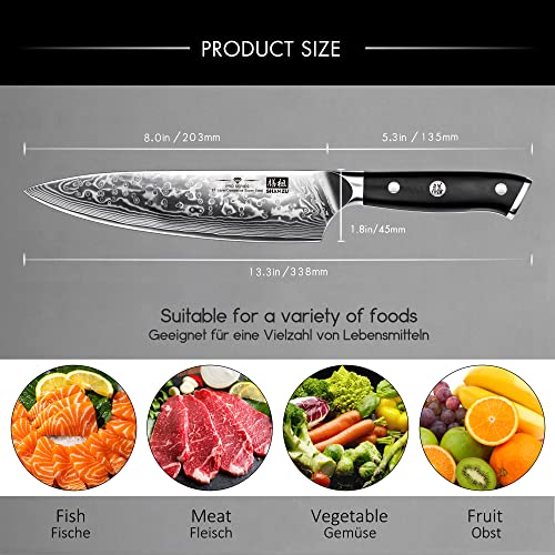 SHAN ZU Damastmesser Kochmesser 67 Schichten Damaststahl Küchenmesser mit G10 Griff 20CM - PRO Series - 6