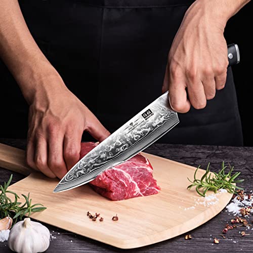 SHAN ZU Damastmesser Kochmesser 67 Schichten Damaststahl Küchenmesser mit G10 Griff 20CM - PRO Series - 7
