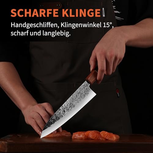 Plys Japanisches Messer Scharf Küchenmesser: Profi Kochmesser 20 cm High Carbon Edelstahl Fleischmesser Küchen Schneidemesser - 2