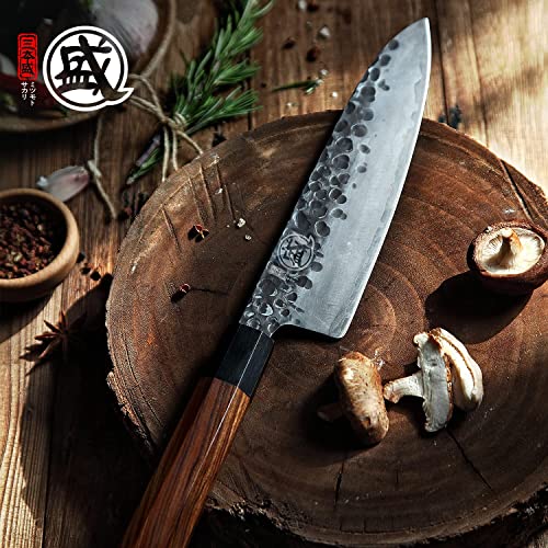 MITSUMOTO SAKARI Handgeschmiedetes Küchenmesser, 22 cm Gyuto Kochmesser, Hochkohlenstoffstahl Stahl japanisches küchenmesser (Rosenholzgriff und Boutique Holzkiste) - 2