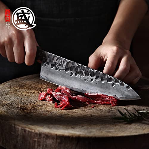 MITSUMOTO SAKARI Handgeschmiedetes Küchenmesser, 22 cm Gyuto Kochmesser, Hochkohlenstoffstahl Stahl japanisches küchenmesser (Rosenholzgriff und Boutique Holzkiste) - 3