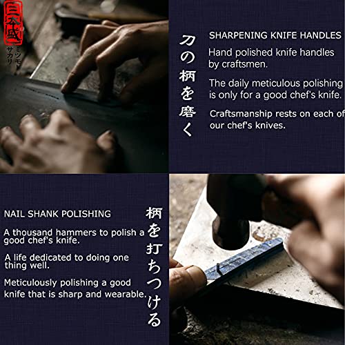 MITSUMOTO SAKARI Handgeschmiedetes Küchenmesser, 22 cm Gyuto Kochmesser, Hochkohlenstoffstahl Stahl japanisches küchenmesser (Rosenholzgriff und Boutique Holzkiste) - 5
