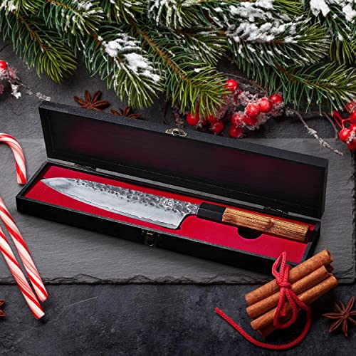 MITSUMOTO SAKARI Handgeschmiedetes Küchenmesser, 22 cm Gyuto Kochmesser, Hochkohlenstoffstahl Stahl japanisches küchenmesser (Rosenholzgriff und Boutique Holzkiste) - 9