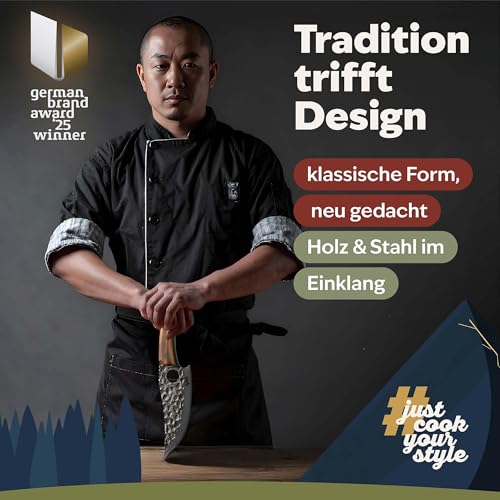 kjøk Premium Messer, scharfes Grillmesser, Härte 56±2 HRC, Küchenmesser, Japanmesser mit Loch und Griff aus Olivenholz, japanisches Kochmesser für Küche und Outdoor, Chefmesser BBQ Vatertagsgeschenk - 2