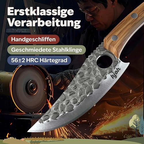 kjøk Premium Messer, scharfes Grillmesser, Härte 56±2 HRC, Küchenmesser, Japanmesser mit Loch und Griff aus Olivenholz, japanisches Kochmesser für Küche und Outdoor, Chefmesser BBQ Vatertagsgeschenk - 4