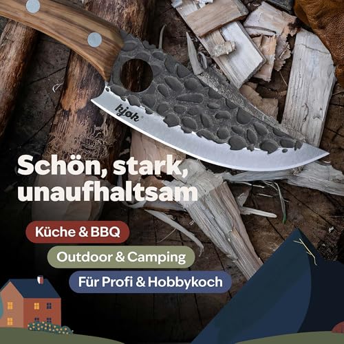 kjøk Premium Messer, scharfes Grillmesser, Härte 56±2 HRC, Küchenmesser, Japanmesser mit Loch und Griff aus Olivenholz, japanisches Kochmesser für Küche und Outdoor, Chefmesser BBQ Vatertagsgeschenk - 5