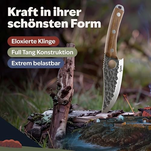 kjøk Premium Messer, scharfes Grillmesser, Härte 56±2 HRC, Küchenmesser, Japanmesser mit Loch und Griff aus Olivenholz, japanisches Kochmesser für Küche und Outdoor, Chefmesser BBQ Vatertagsgeschenk - 6