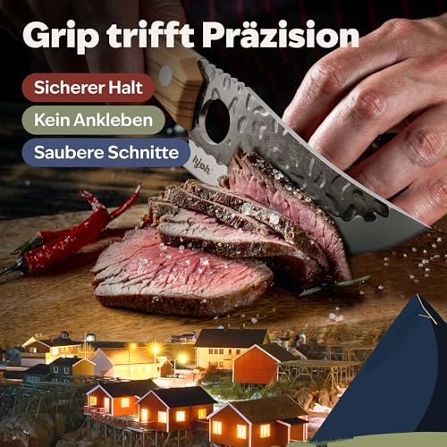 kjøk Premium Messer, scharfes Grillmesser, Härte 56±2 HRC, Küchenmesser, Japanmesser mit Loch und Griff aus Olivenholz, japanisches Kochmesser für Küche und Outdoor, Chefmesser BBQ Vatertagsgeschenk - 7