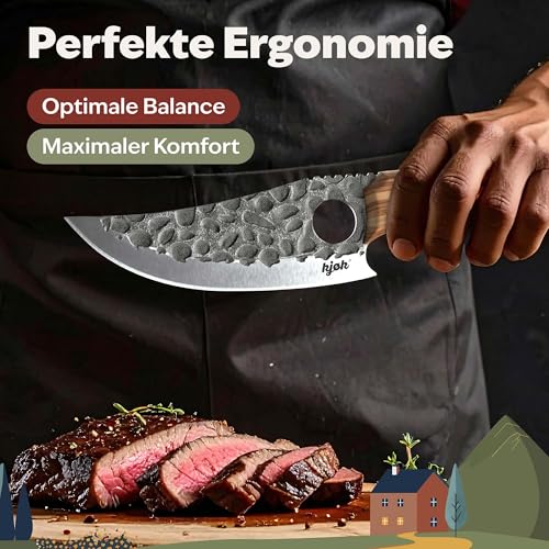 kjøk Premium Messer, scharfes Grillmesser, Härte 56±2 HRC, Küchenmesser, Japanmesser mit Loch und Griff aus Olivenholz, japanisches Kochmesser für Küche und Outdoor, Chefmesser BBQ Vatertagsgeschenk - 9