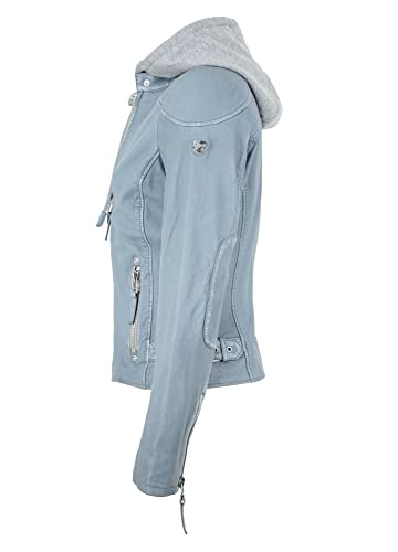 Gipsy - Damen Echtleder Lederjacke Lammnappa Kapuze Dusty Blue Größe Small - 8
