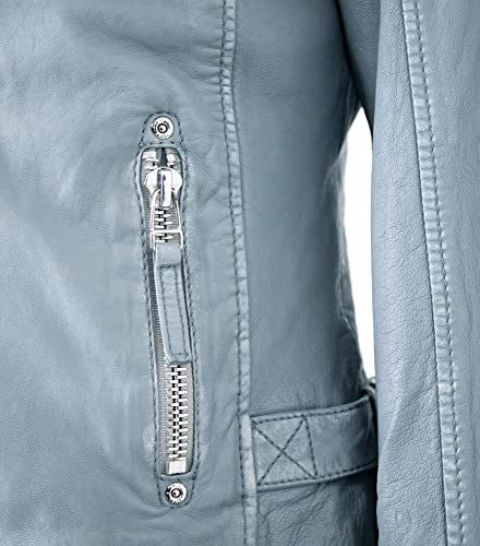Gipsy - Damen Echtleder Lederjacke Lammnappa Kapuze Dusty Blue Größe Small - 5