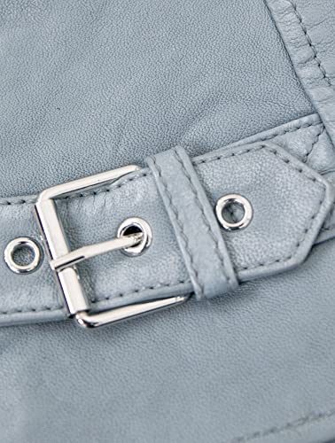Gipsy - Damen Echtleder Lederjacke Lammnappa Kapuze Dusty Blue Größe Small - 6