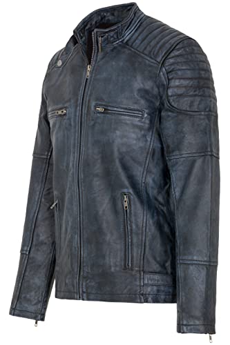 URBAN 5884 Herren Lederjacke RALF, Lederjacke herren echtleder im Bikerstil, Weich und Strapazierfähig, Denim, L - 2