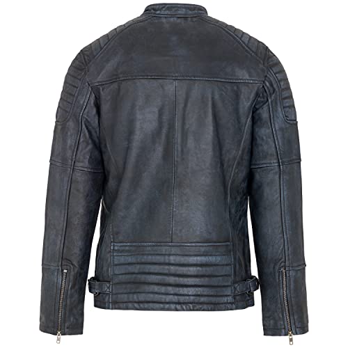 URBAN 5884 Herren Lederjacke RALF, Lederjacke herren echtleder im Bikerstil, Weich und Strapazierfähig, Denim, L - 3