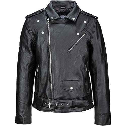 URBAN 5884 Herren Lederjacke Perfecto, Weiches und Strapazierfähiges echtes Rindsleder, Biker Style Herrenjacke, Schwarz, 5XL - 2
