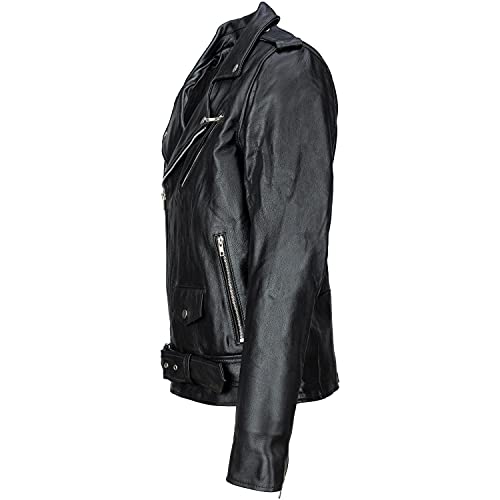 URBAN 5884 Herren Lederjacke Perfecto, Weiches und Strapazierfähiges echtes Rindsleder, Biker Style Herrenjacke, Schwarz, 5XL - 3