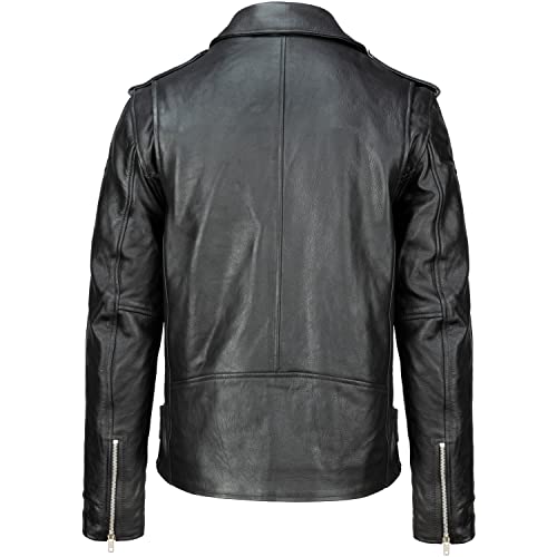 URBAN 5884 Herren Lederjacke Perfecto, Weiches und Strapazierfähiges echtes Rindsleder, Biker Style Herrenjacke, Schwarz, 5XL - 4