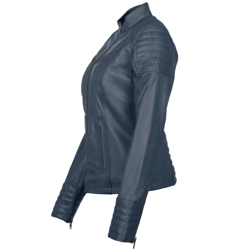 URBAN 5884 Damen Lederjacke, Jacke aus echtem Lammfell, Kurz und Enganliegend, Glattes und Weiches Leder, Blau, XL - 2