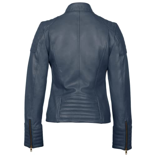 URBAN 5884 Damen Lederjacke, Jacke aus echtem Lammfell, Kurz und Enganliegend, Glattes und Weiches Leder, Blau, XL - 3
