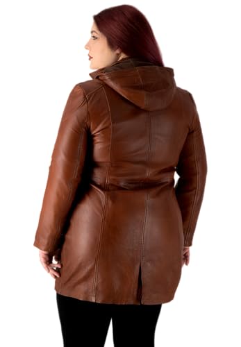 URBAN 5884 Damen Lederjacke für Übergrößen KATE, Mantel für die kurvige Figur aus echtem Lammfell, strapazierfähige Lederjacke, geeignet für die Zwischensaison, Cognac, 48 - 2