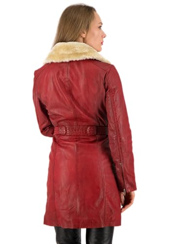URBAN 5884 MILOU Damen Lederjacke, Oberschenkellanger Mantel aus echtem Lammfell, Soft-Touch Winterjacke, Rot, XL - 2