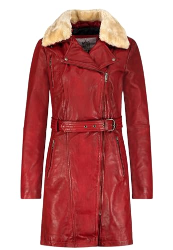 URBAN 5884 MILOU Damen Lederjacke, Oberschenkellanger Mantel aus echtem Lammfell, Soft-Touch Winterjacke, Rot, XL - 3