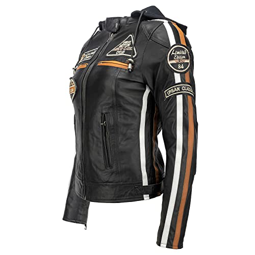 URBAN 5884 Motorradjacke Damen Mit Protektoren, Damenjacke aus Lammleder, Protektoren für Rücken, Schultern und Ellenbogen, Schwarz, M - 2