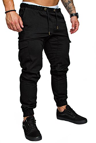 Amaci&Sons Jogger Cargo Herren Chino Jeans Hose 7001 Schwarz W34 - 2