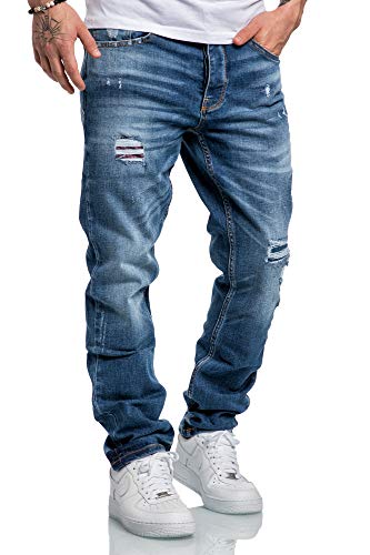 Amaci&Sons Herren Jeans Regular Straight Fit Denim Hose Destroyed 7984 Hellblau (Patches) W32/L32 - 2