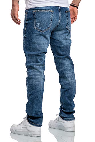 Amaci&Sons Herren Jeans Regular Straight Fit Denim Hose Destroyed 7984 Hellblau (Patches) W32/L32 - 3