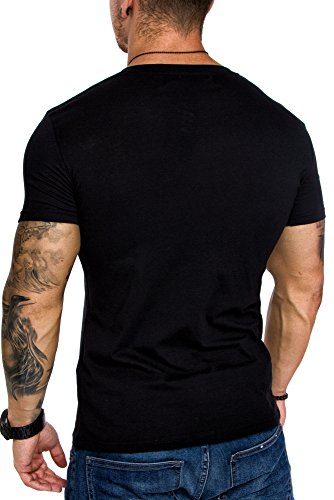 Amaci&Sons Oversize Herren Slim-Fit V-Neck Basic T-Shirt V-Ausschnitt 1-0006 Schwarz L - 3