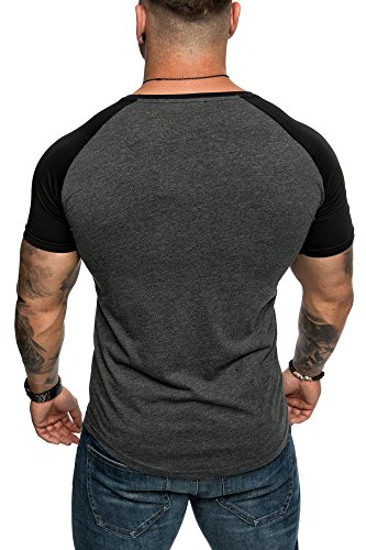 Amaci&Sons Oversize Doppel Farbig Herren Slim-Fit Crew Neck Basic T-Shirt Rundhals 1-0015 Anthrazit/Schwarz M - 3