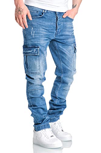 Amaci&Sons Herren Cargo Jeans Regular Slim Denim Hose Destroyed 7985 Hellblau W36/L34 - 2