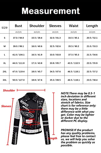 Giolshon Damen Kunstleder Jacke Nieten Floral Moto Biker Kurzer Revers Mantel 0376 Schwarz L - 6