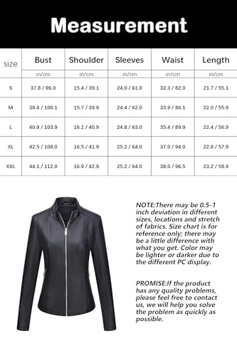 Giolshon Kunstlederjacken für Damen Motorrad Herbst Kleidung Mantel PU37 Schwarz XL - 6