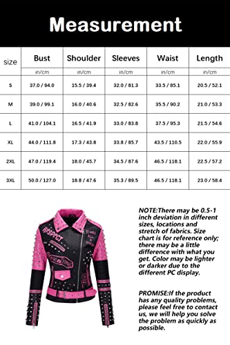 Giolshon Damen Kunstleder Jacke Nieten Floral Moto Biker Kurzer Revers Mantel 0376 Rosa 3XL - 6