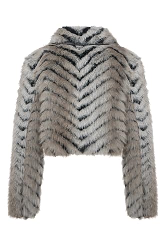 Giolshon Damen Kunstfell Fleece Kurzmantel Warmer Flauschiger Herbstmantel Zottelige Modische Weiche Oberbekleidung 3671 Schwarz L - 3