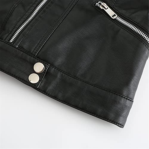 Lederjacke Damen Schwarz Biker - Damen-Jacken Softshell - Übergangsjacke Xxl Jacke Übergangsjacke Kurze Lederjacken Kunstleder Bomberjacke Casual Mit Reißverschluss Coat Bikerjacke - 4