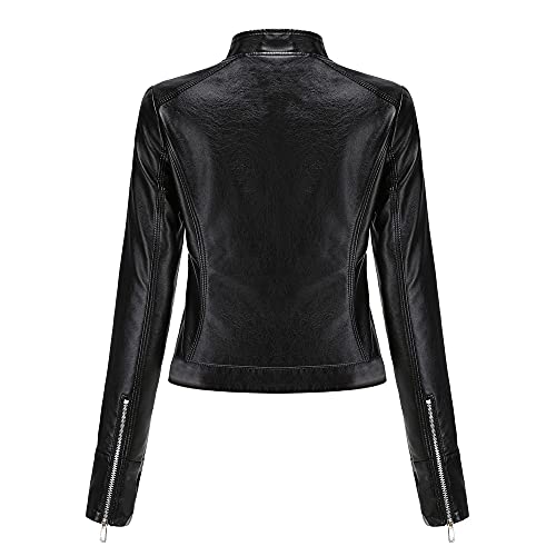Lederjacke Damen Schwarz Biker - Damen-Jacken Softshell - Übergangsjacke Xxl Jacke Übergangsjacke Kurze Lederjacken Kunstleder Bomberjacke Casual Mit Reißverschluss Coat Bikerjacke - 5