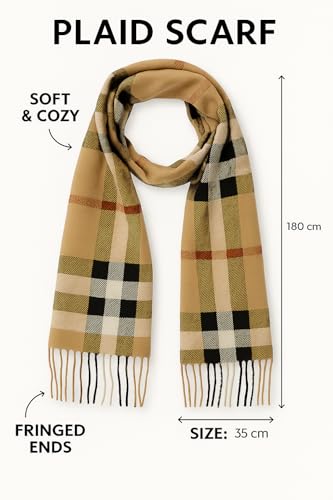KARMA.DIEM Karierter Schal - Angenehm Weich - Schal kariert für Damen und Herren - Perfekt für Herbst und Winter 35x180cm (beige) - 4