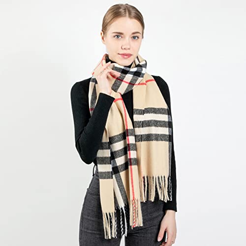 KARMA.DIEM Karierter Schal - Angenehm Weich - Schal kariert für Damen und Herren - Perfekt für Herbst und Winter 35x180cm (beige) - 8
