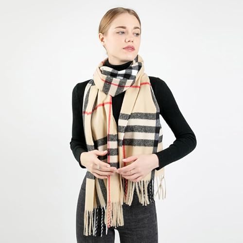 KARMA.DIEM Karierter Schal - Angenehm Weich - Schal kariert für Damen und Herren - Perfekt für Herbst und Winter 35x180cm (beige) - 9