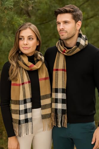 KARMA.DIEM Karierter Schal - Angenehm Weich - Schal kariert für Damen und Herren - Perfekt für Herbst und Winter 35x180cm (Camel) - 2