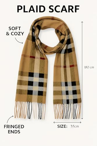 KARMA.DIEM Karierter Schal - Angenehm Weich - Schal kariert für Damen und Herren - Perfekt für Herbst und Winter 35x180cm (Camel) - 4