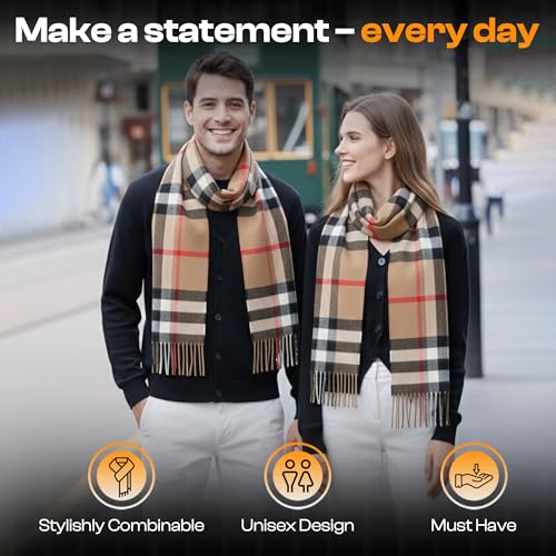 KARMA.DIEM Karierter Schal – Angenehm Weich – Schal kariert für Damen und Herren – Perfekt für Herbst und Winter 35x180cm (Camel) - 9