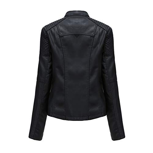 YYNUDA Lederjacke Damen Kurz Bikerjacke Reverskragen Motoradjacke Leder Jacke Übergangsjacke für Frühling Herbst（Schwarz XXL） - 2