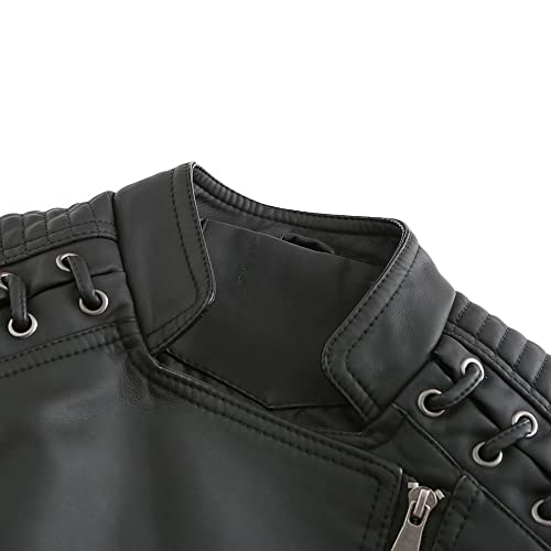 YYNUDA Lederjacke Damen Kurz Bikerjacke Reverskragen Motoradjacke Leder Jacke Übergangsjacke für Frühling Herbst（Schwarz XXL） - 3