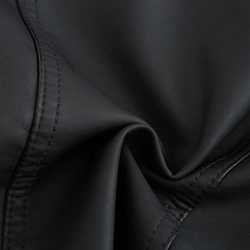 YYNUDA Lederjacke Damen Kurz Bikerjacke Reverskragen Motoradjacke Leder Jacke Übergangsjacke für Frühling Herbst（Schwarz XXL） - 4